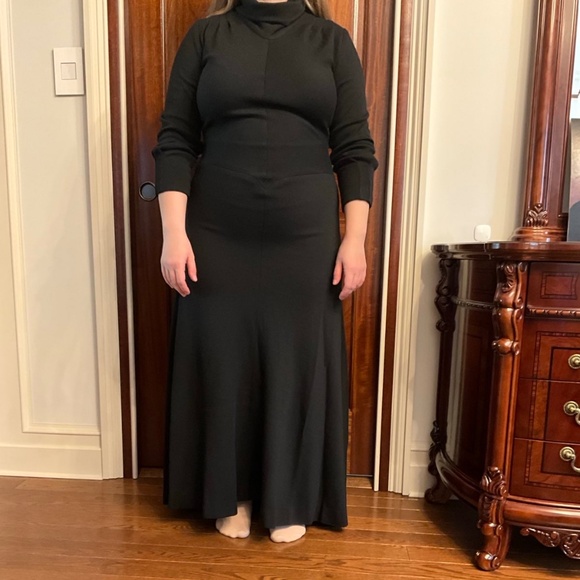 Vintage Black Maxi Dress with Draped Cowl Neck – Long Sleeve Elegant Minimalist - Picture 6 of 8